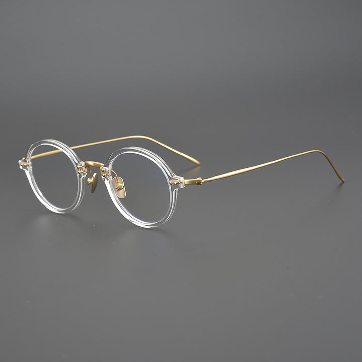 Gatenac Unisex Full Rim Round Acetate Titanium Frame Eyeglasses Gxyj329 Full Rim Gatenac 1