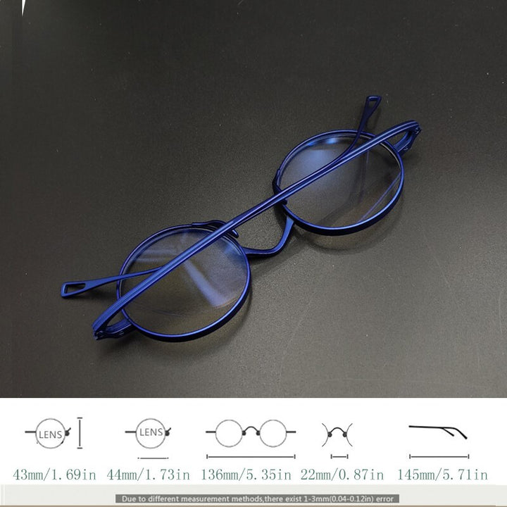 Yujo Unisex Full Rim 43mm Round Titanium Eyeglasses Full Rim Yujo
