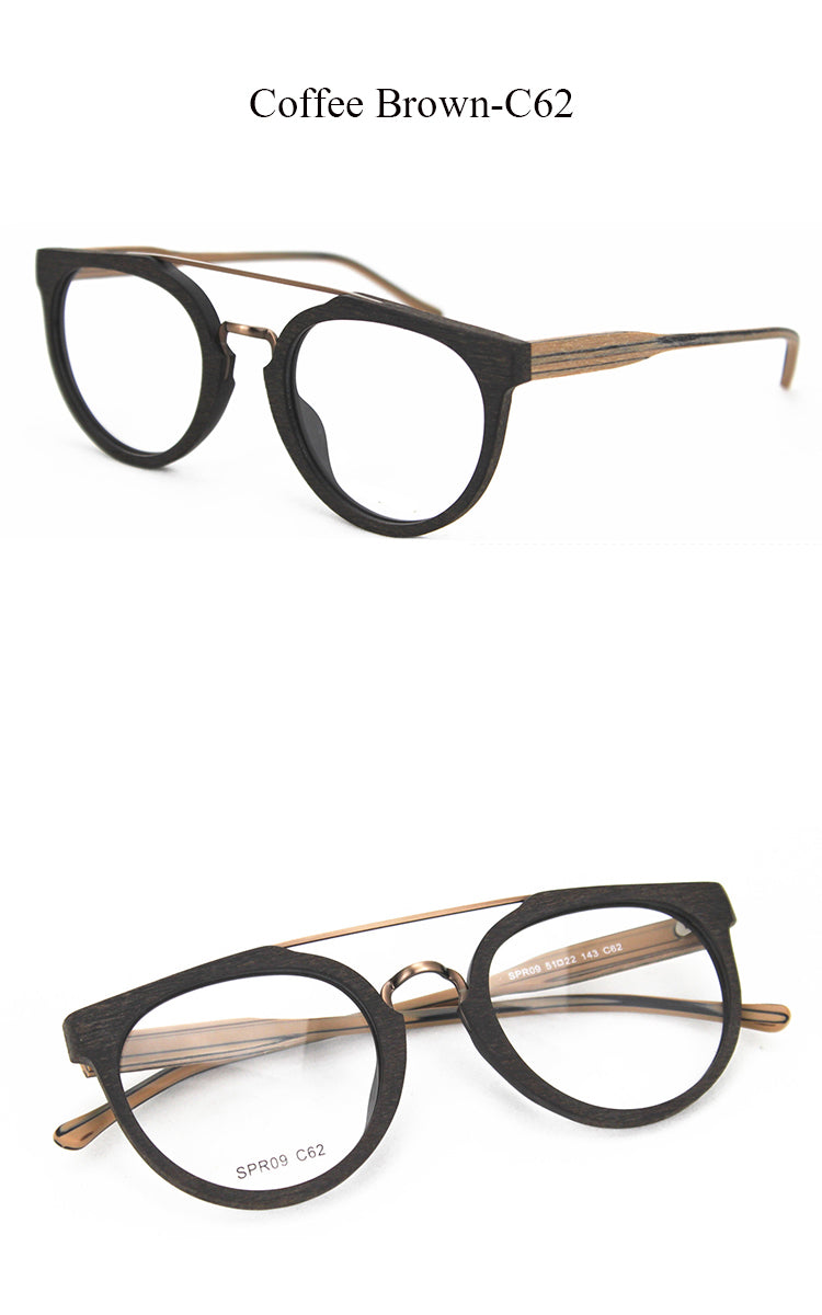 Hdcrafter Unisex Full Rim Round Wood Metal Acetate Double Bridge Frame Eyeglasses Spr09 Full Rim Hdcrafter Eyeglasses   