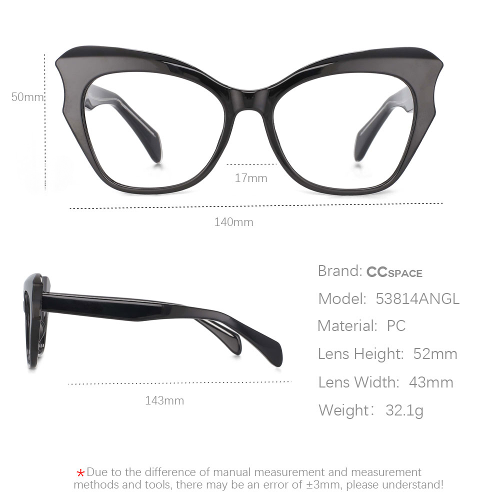 CCspace Women's Full Rim Oversized Cat Eye Tr 90 Titanium Frame Eyeglasses 53814 Full Rim CCspace