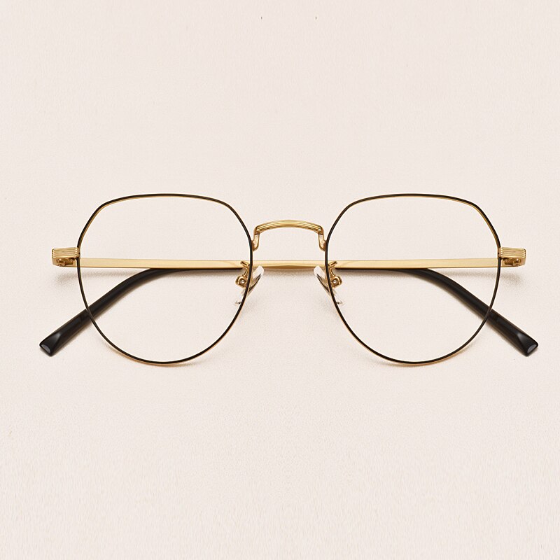 Yimaruili Unisex Full Rim Round Titanium Frame Eyeglasses 1901 Full Rim Yimaruili Eyeglasses Black Gold