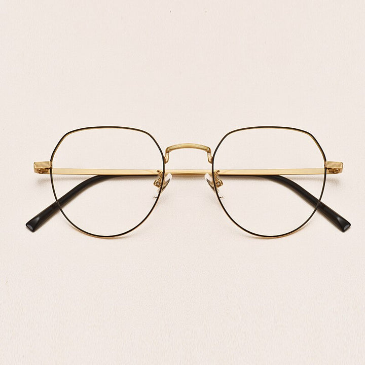 Yimaruili Unisex Full Rim Round Titanium Frame Eyeglasses 1901 Full Rim Yimaruili Eyeglasses Black Gold