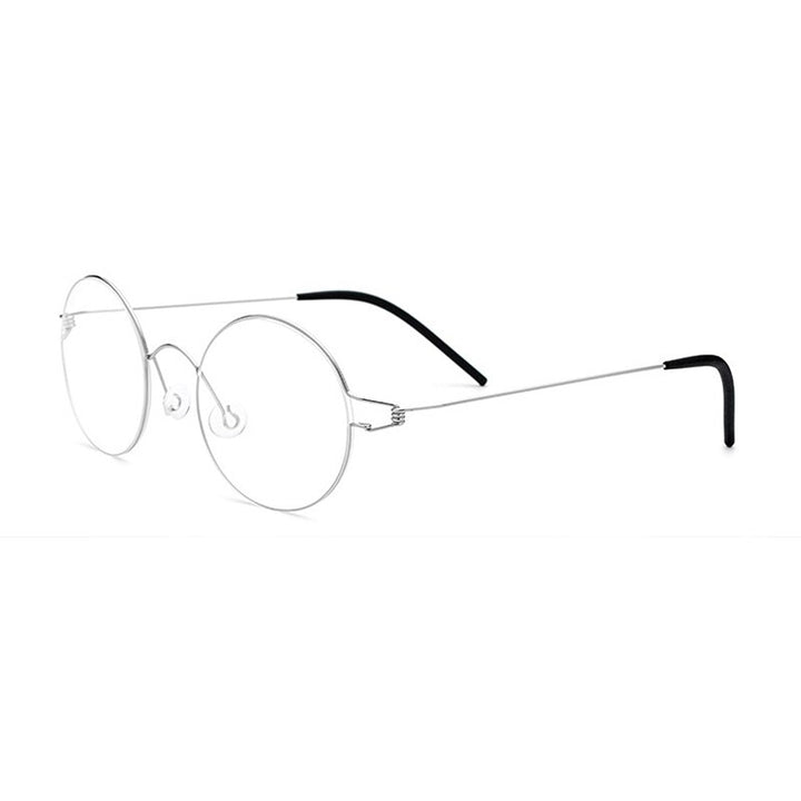 Yimaruili Unisex Full Rim Screwless Titanium Alloy Round Frame Eyeglasses 28607 Full Rim Yimaruili Eyeglasses Silver
