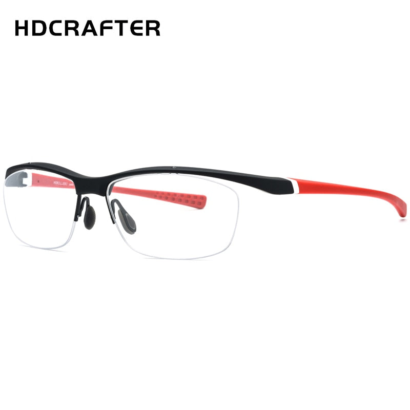 Hdcrafter Men's Semi Rim Rectangle TR 90 Sports Frame Eyeglasses 7027 Full Rim Hdcrafter Eyeglasses