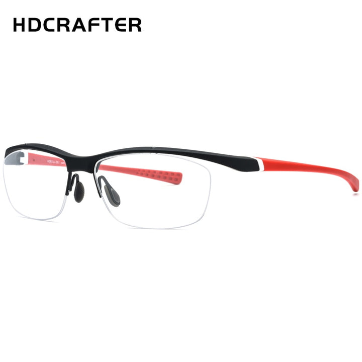 Hdcrafter Men's Semi Rim Rectangle TR 90 Sports Frame Eyeglasses 7027 Full Rim Hdcrafter Eyeglasses