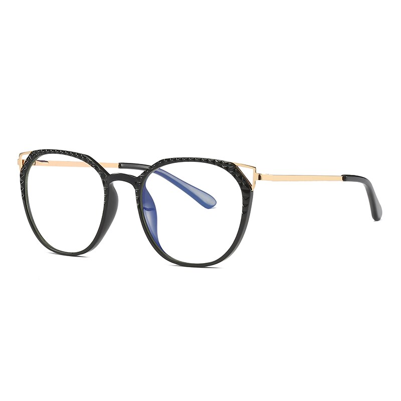 Hotochki Women's Full Rim Round TR-90 Resin Alloy Frame Eyeglasses 2054 Full Rim Hotochki black