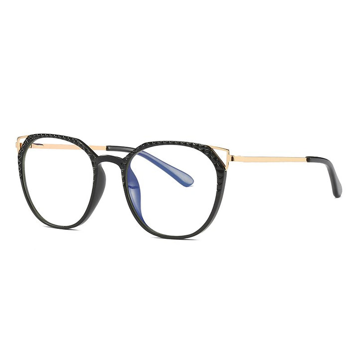 Hotochki Women's Full Rim Round TR-90 Resin Alloy Frame Eyeglasses 2054 Full Rim Hotochki black
