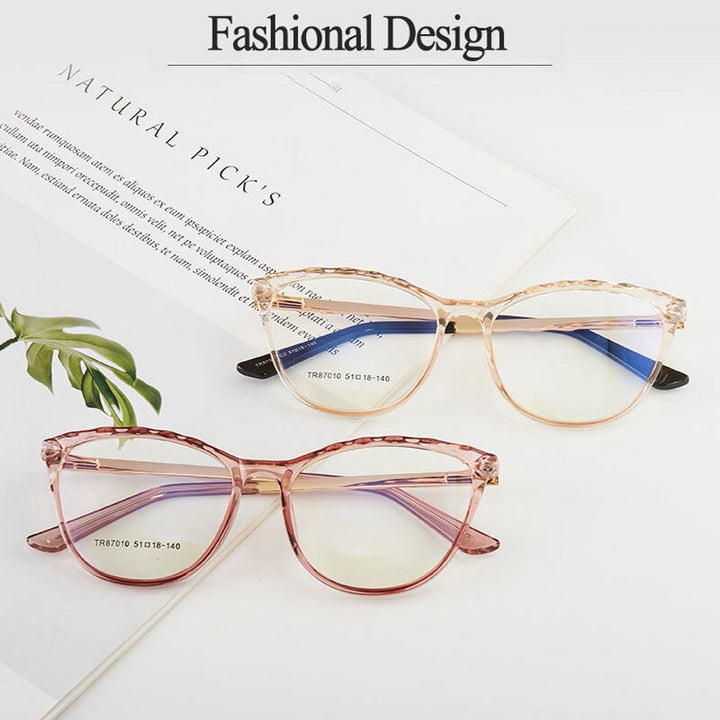 Hotony Women's Full Rim TR 90 Resin Round Cat Eye Frame Eyeglasses 7010 Full Rim Hotony