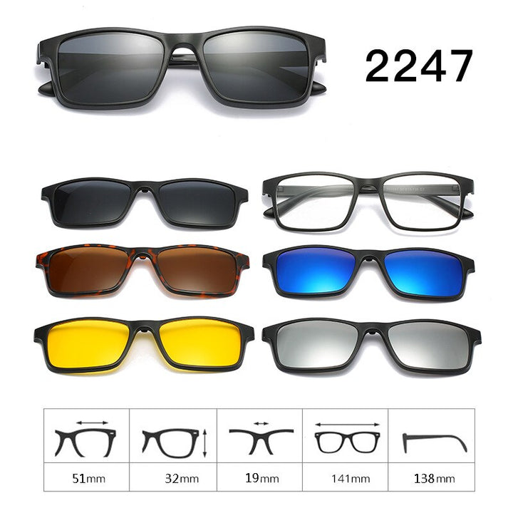Hdcrafter Unisex Full Rim Acetate Frame 6 In 1Polarized Magnetic Clip On Sunglasses Clip On Sunglasses Hdcrafter Eyeglasses 2247  