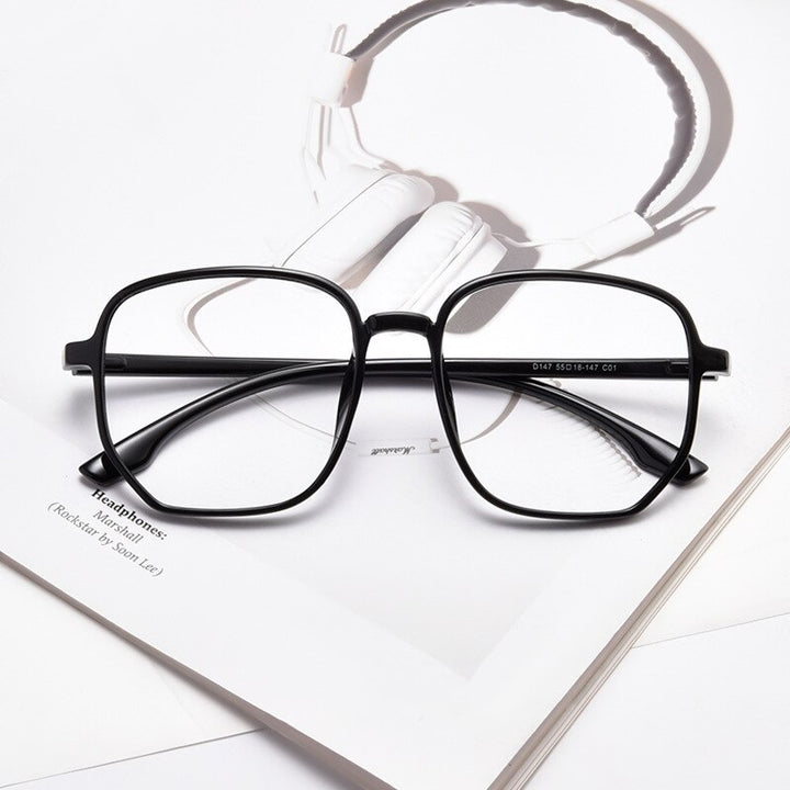 Yimaruili Unisex Full Rim Acetate Polygon Frame Eyeglasses D147 Full Rim Yimaruili Eyeglasses Brihgt Black