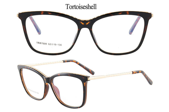 Hotony Woman's Full Rim Square TR 90 Resin Alloy Frame Eyeglasses 7009 Full Rim Hotony