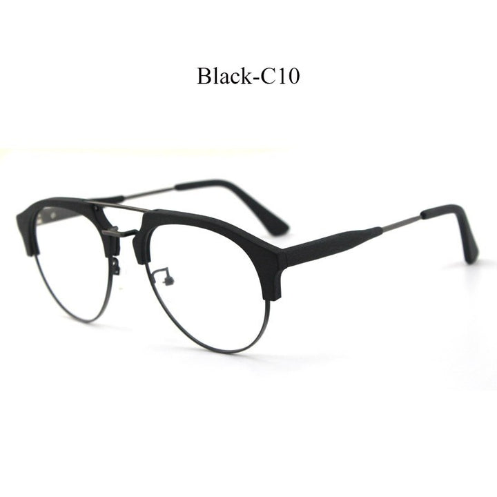 Hdcrafter Men's Full Rim Round Double Bridge Wood Metal Frame Eyeglasses 15144 Full Rim Hdcrafter Eyeglasses C10