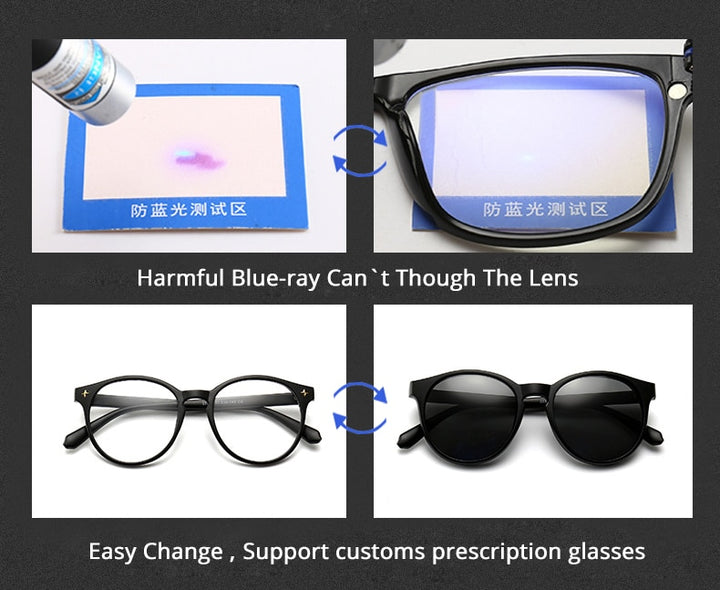 Ralferty Unisex Full Rim Round Polycarbonate Eyeglasses Clip On Sunglasses 2231 With Clip Ons Ralferty