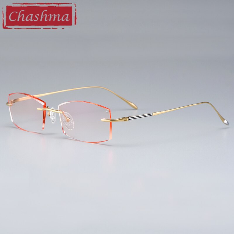 Chashma Ottica Unisex Rimless Rectangle Titanium Eyeglasses Tinted Lenses 9083 Rimless Chashma Ottica Brown Gold