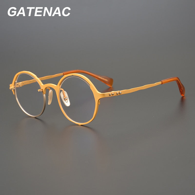 Gatenac Unisex Full Rim Round Titanium Frame Eyeglasses Gxyj665 Full Rim Gatenac