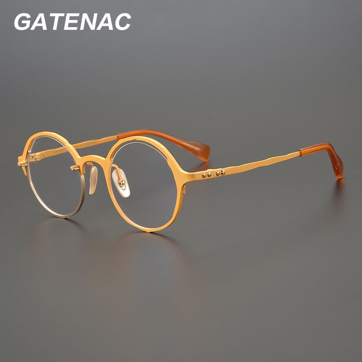 Gatenac Unisex Full Rim Round Titanium Frame Eyeglasses Gxyj665 Full Rim Gatenac