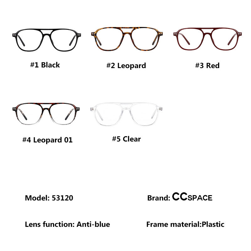 CCspace Unisex Full Rim Square Resin Double Bridge Frame Eyeglasses 53120 Full Rim CCspace