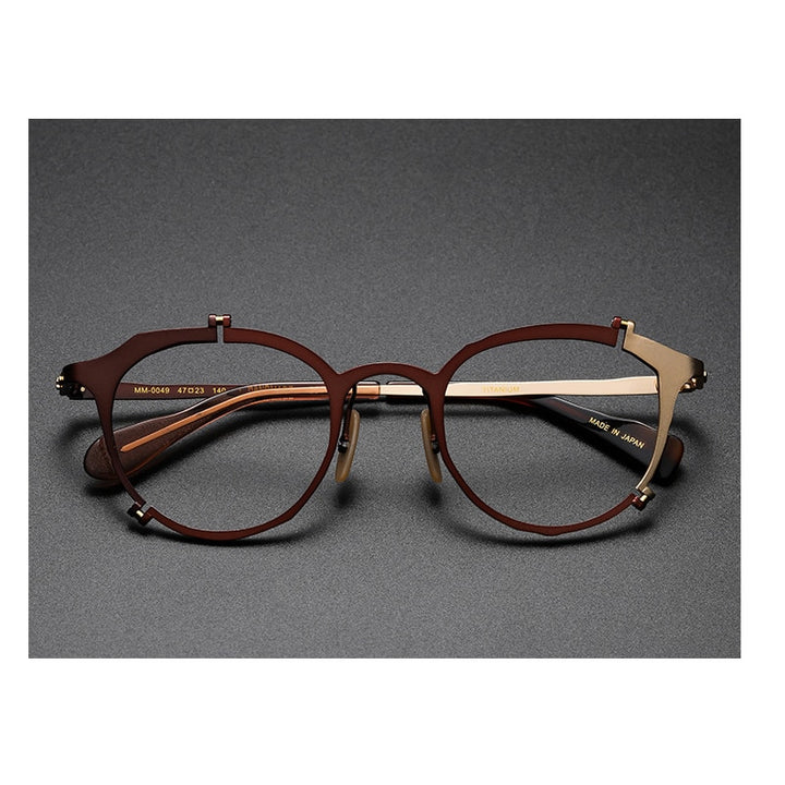 Muzz Men's Full Rim Round Hand Crafted Titanium Acetate Frame Eyeglasses 0050 Full Rim Muzz C2-1