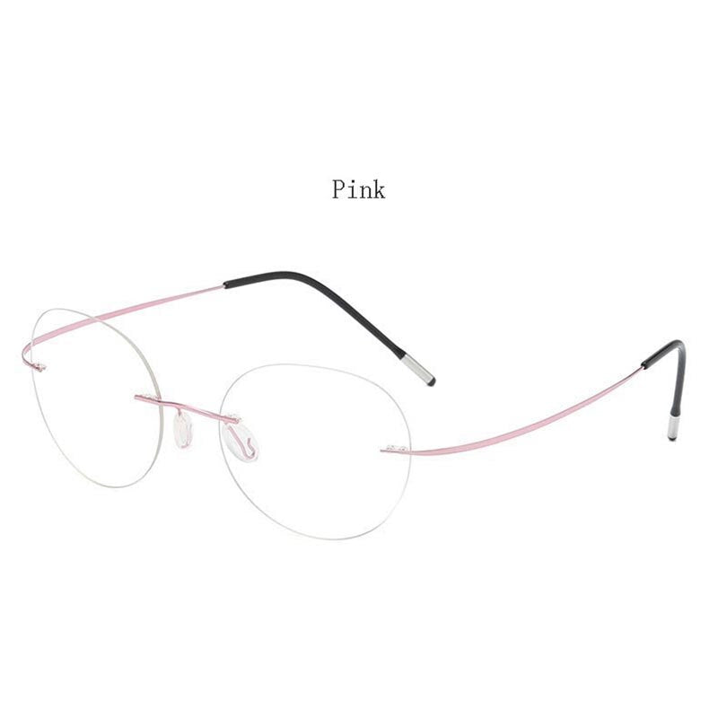 Hdcrafter Unisex Rimless Polygon Round Titanium Frame Eyeglasses 6001-6002 Rimless Hdcrafter Eyeglasses Model-B-Pink