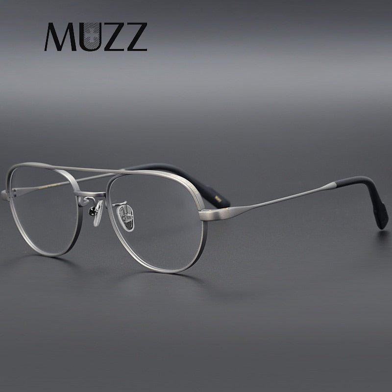 Muzz Unisex Full Rim Round Square Double Bridge Titanium Frame Eyeglasses K1217 Full Rim Muzz