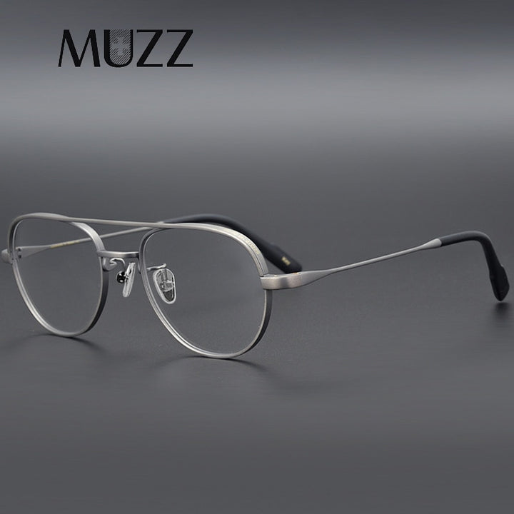 Muzz Unisex Full Rim Round Square Double Bridge Titanium Frame Eyeglasses K1217 Full Rim Muzz