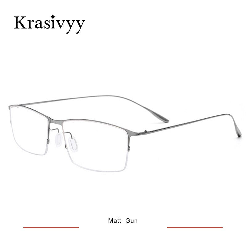 Krasivyy Men's Semi Rim Square Titanium Alloy Eyeglasses Kr62611 Semi Rim Krasivyy Matt  Gun  