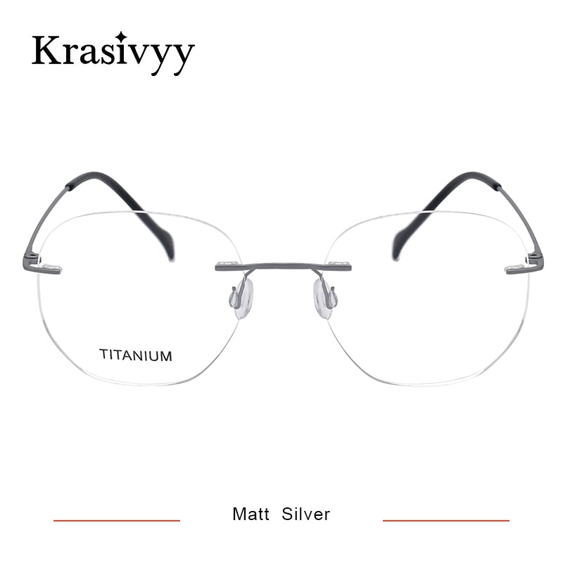 Krasivyy Unisex Rimless Irregular Round Screwless Titanium Eyeglasses Kr5010 Rimless Krasivyy Matt Silver China