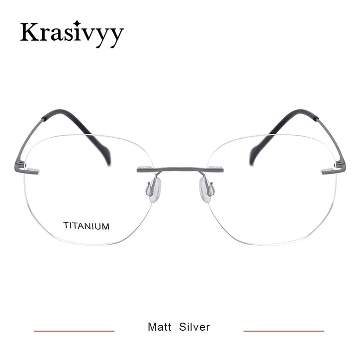 Krasivyy Unisex Rimless Irregular Round Screwless Titanium Eyeglasses Kr5010 Rimless Krasivyy Matt Silver China