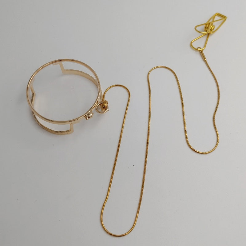 Yujo Unisex Full Rim Round Alloy Single Lens Monocle With Chain Y034 Monocle Yujo Gold China