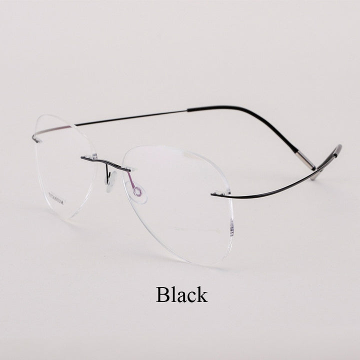 Bclear Unisex Customized Rimless Oval Titanium Alloy Eyeglasses My20002 Rimless Bclear Black
