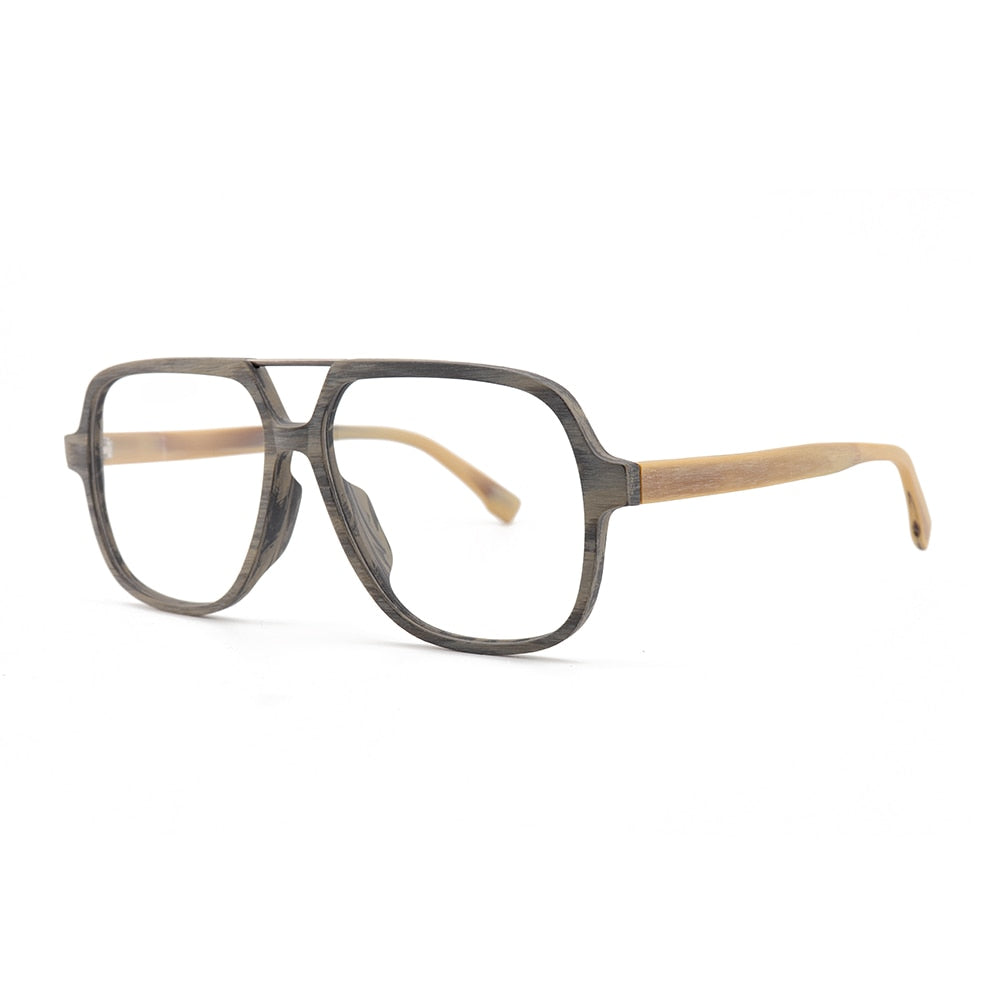 Hdcrafter Unisex Full Rim Polygonal Double Bridge Wood Metal Frame Eyeglasses 6018 Full Rim Hdcrafter Eyeglasses