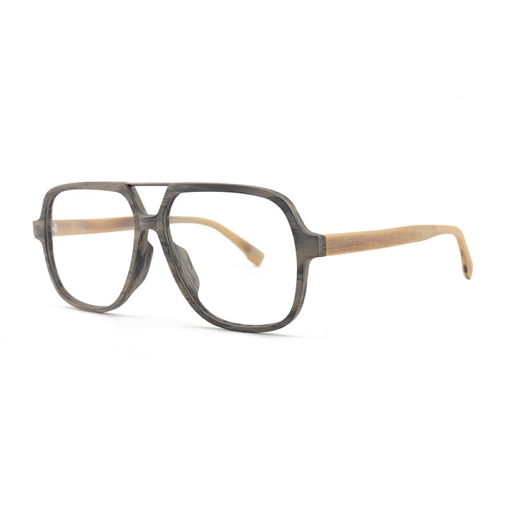 Hdcrafter Unisex Full Rim Polygonal Double Bridge Wood Metal Frame Eyeglasses 6018 Full Rim Hdcrafter Eyeglasses