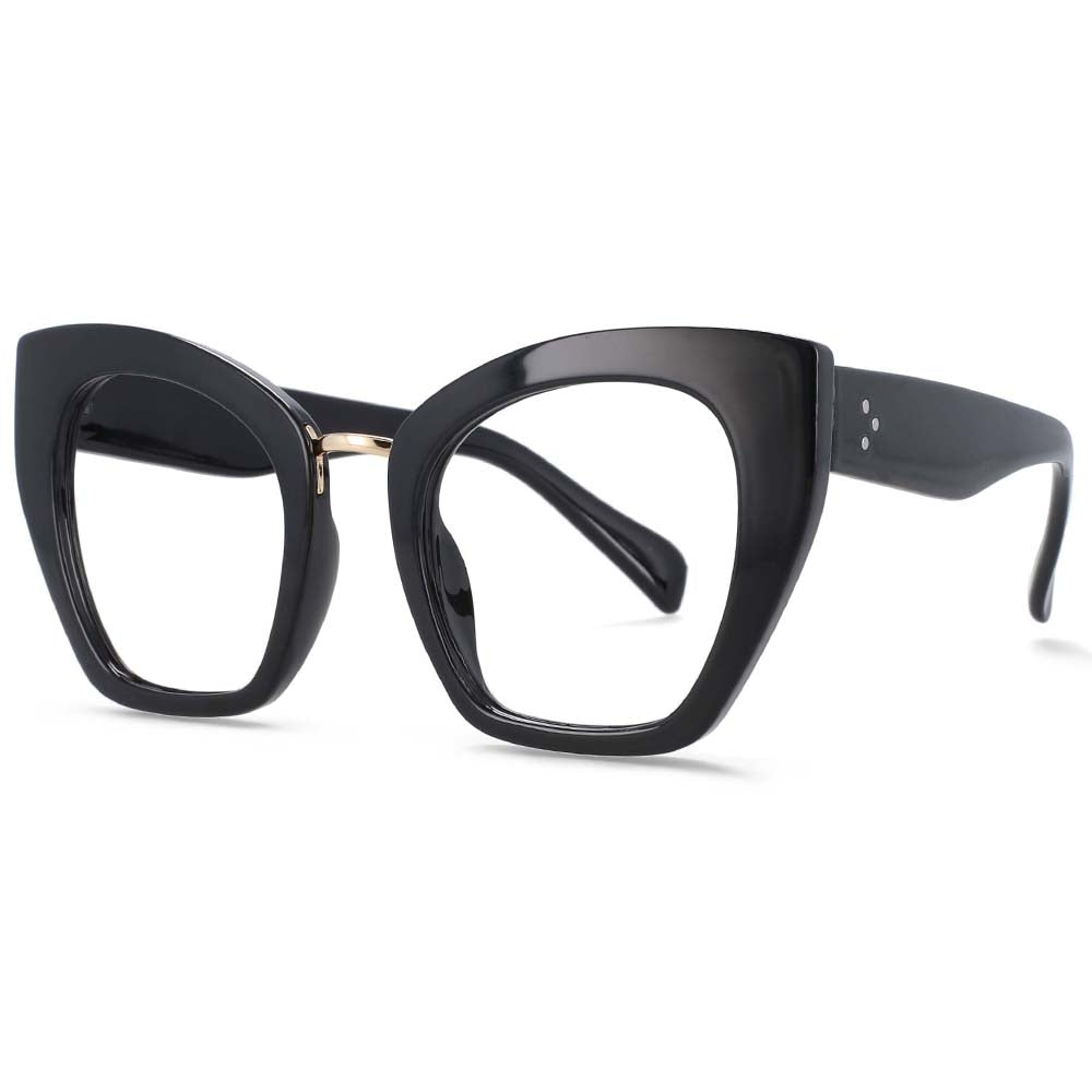 CCspace Unisex Full Rim Oversized Cat Eye Resin Frame Eyeglasses 54045 Full Rim CCspace black