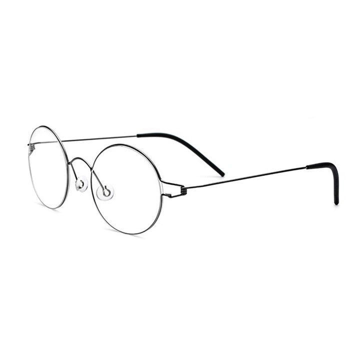 Yimaruili Unisex Full Rim Screwless Titanium Alloy Round Frame Eyeglasses 28607 Full Rim Yimaruili Eyeglasses Black