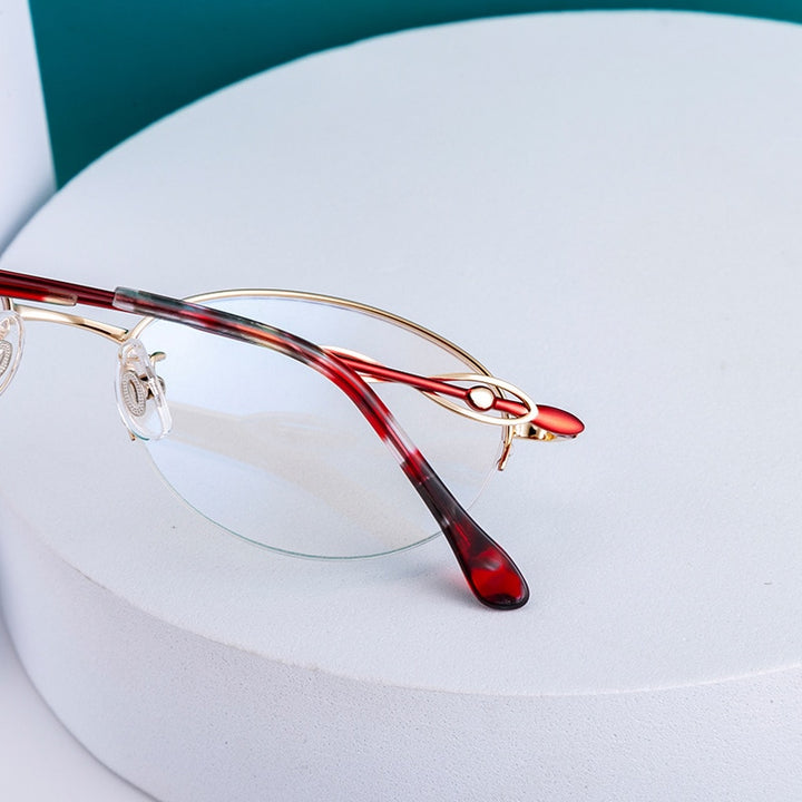 Women's Oval Semi Rim Alloy Eyeglasses Yy1128 Semi Rim Bclear