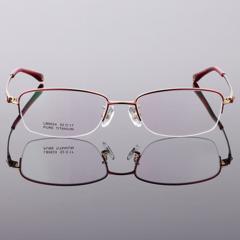 Women's Semi Rim Titanium Frame Eyeglasses Lr6624 Semi Rim Bclear wine red