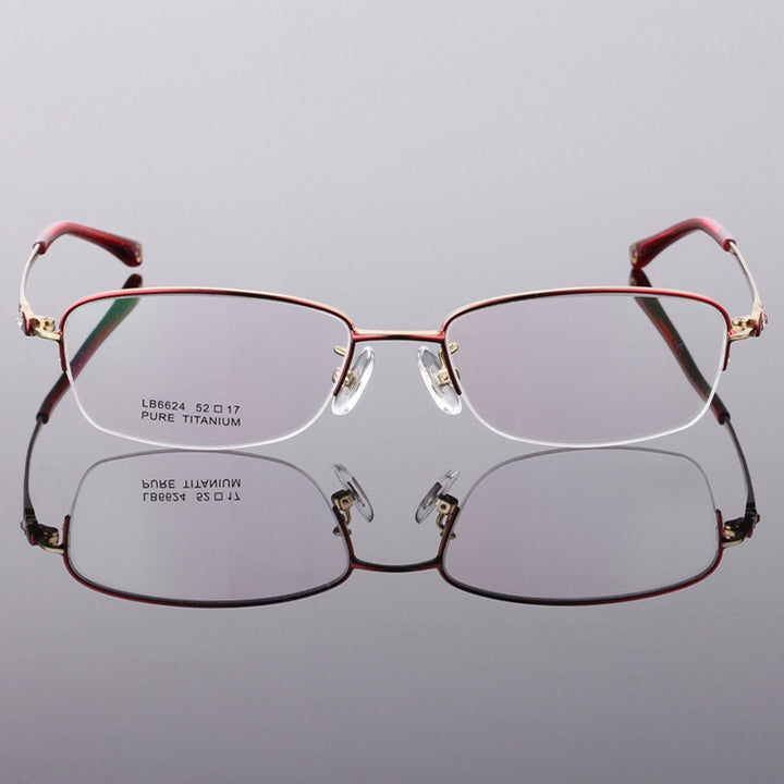 Women's Semi Rim Titanium Frame Eyeglasses Lr6624 Semi Rim Bclear wine red