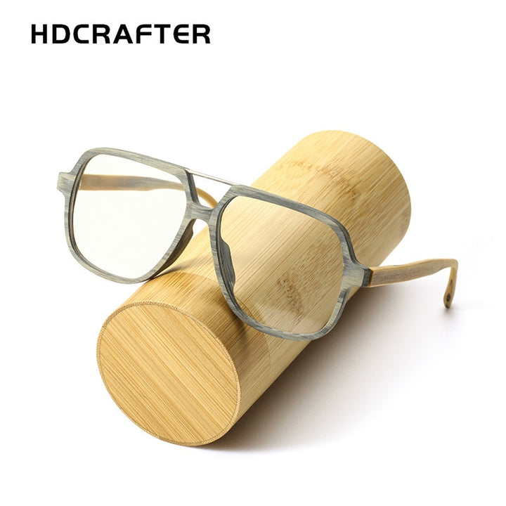 Hdcrafter Unisex Full Rim Polygonal Double Bridge Wood Metal Frame Eyeglasses 6018 Full Rim Hdcrafter Eyeglasses