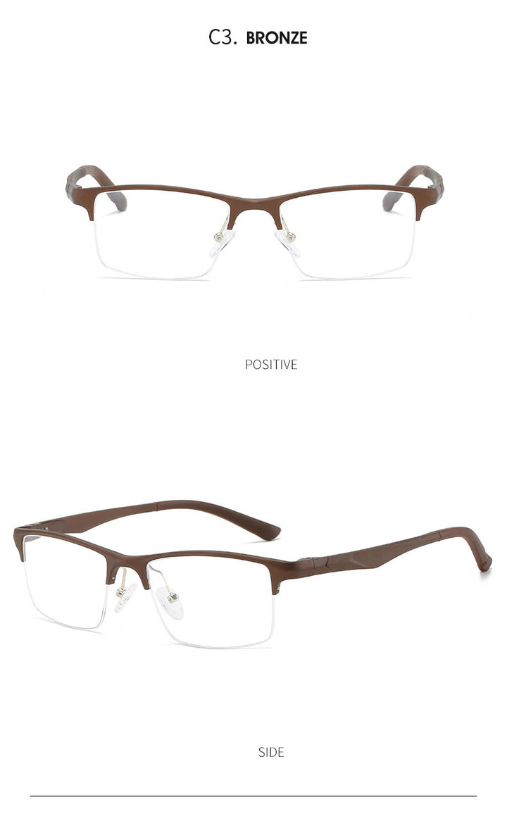 Hdcrafter Men's Semi Rim Square Titanium Alloy Frame Eyeglasses P6329 Semi Rim Hdcrafter Eyeglasses