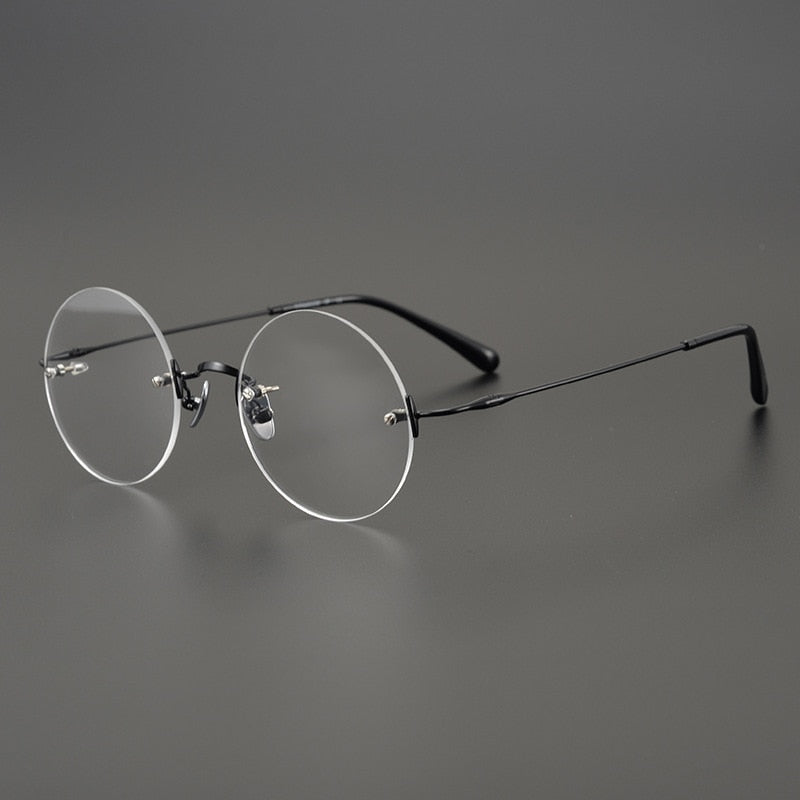 Gatenac Unisex Rimless Round Titanium Frame Eyeglasses Gxyj647 Rimless Gatenac Black