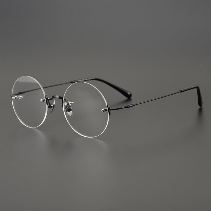 Gatenac Unisex Rimless Round Titanium Frame Eyeglasses Gxyj647 Rimless Gatenac Black