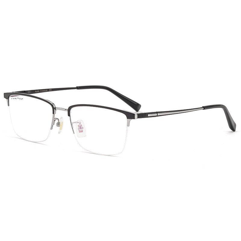 Yimaruili Men's Semi Rim Titanium Frame Eyeglasses 226186 Semi Rim Yimaruili Eyeglasses Black Silver