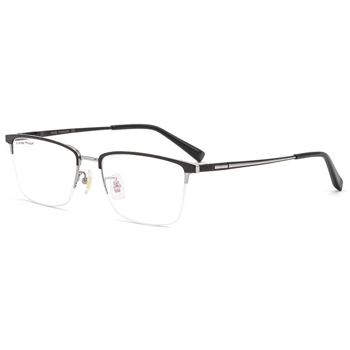 Yimaruili Men's Semi Rim Titanium Frame Eyeglasses 226186 Semi Rim Yimaruili Eyeglasses Black Silver