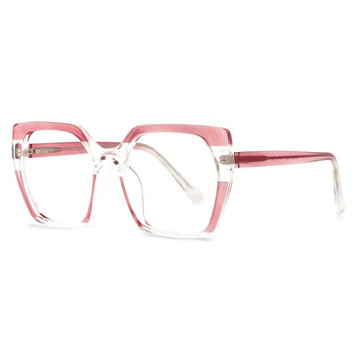 CCspace Unisex Full Rim Oversized Polygon Square Tr 90 Titanium Frame Eyeglasses 53590 Full Rim CCspace Pink