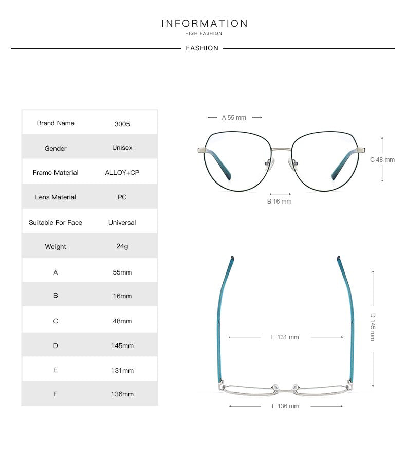 Hotochki Women's Full Rim Oval TR-90 Resin Alloy Frame Eyeglasses 3005 Full Rim Hotochki