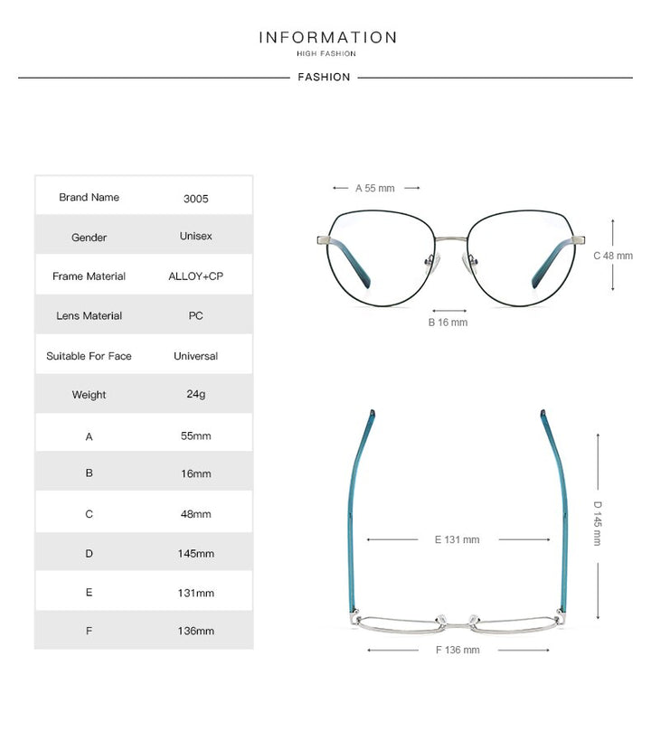 Hotochki Women's Full Rim Oval TR-90 Resin Alloy Frame Eyeglasses 3005 Full Rim Hotochki