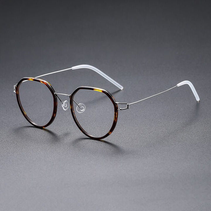 Gatenac Unisex Full Rim Polygon Square Titanium Alloy Screwless Frame Eyeglasses Gxyj691 Full Rim Gatenac Tortoise Silver