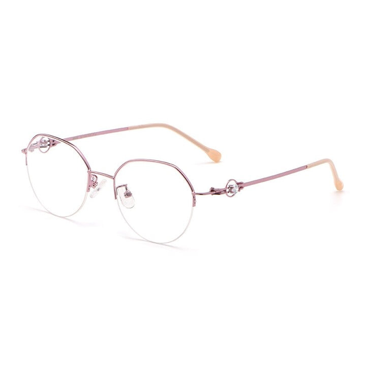 Yimaruili Unisex Semi Rim Alloy Frame Eyeglasses 8001Z Semi Rim Yimaruili Eyeglasses Pink
