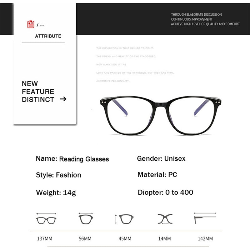 Ahora Anti Blue Light Computer Reading Glasses Unisex Ultralight Round Glasses Diopters +1.0 1.5 2.0 2.5 3 Reading Glasses Ahora   