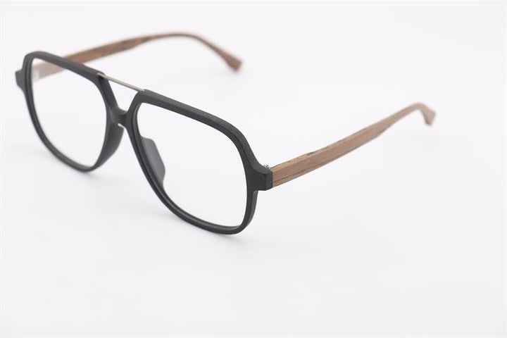 Hdcrafter Unisex Full Rim Polygonal Double Bridge Wood Metal Frame Eyeglasses 6018 Full Rim Hdcrafter Eyeglasses